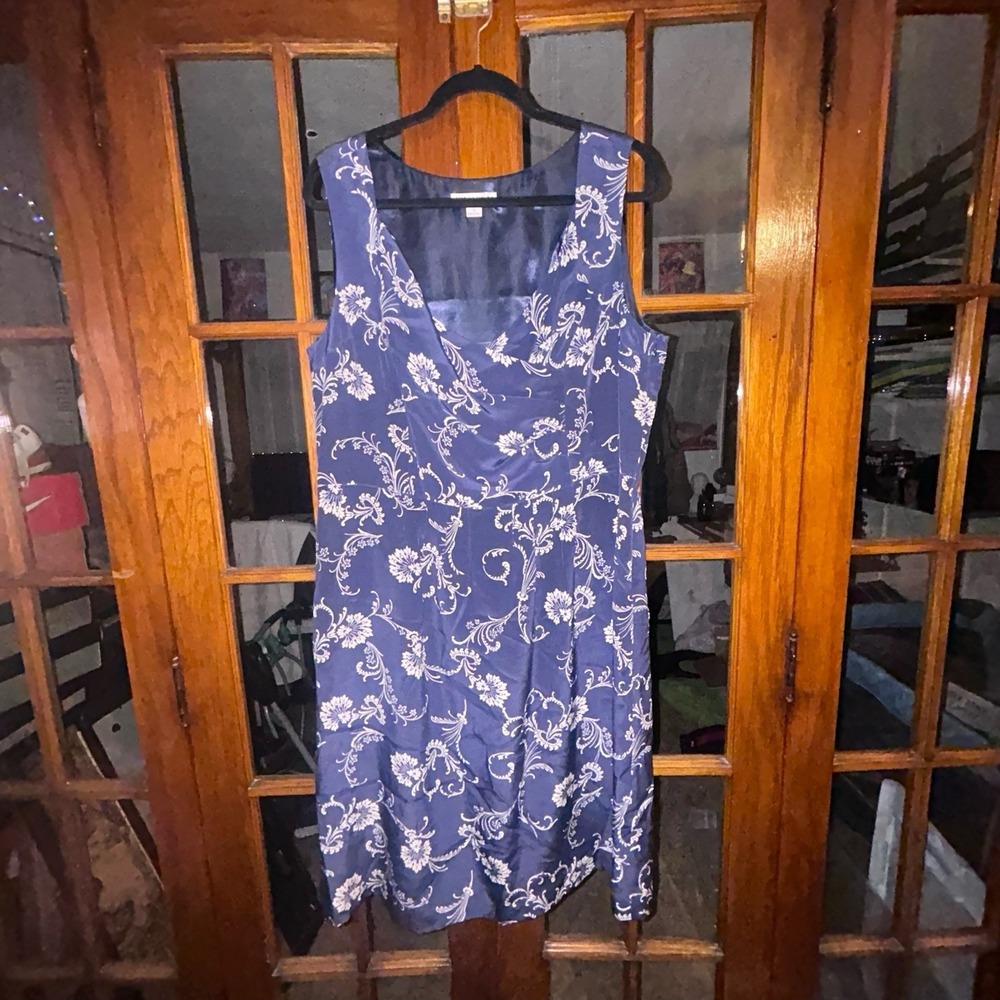 Pendleton Dress Size 16 100% Silk Sleeveless Floral Lined Navy Blue EUC